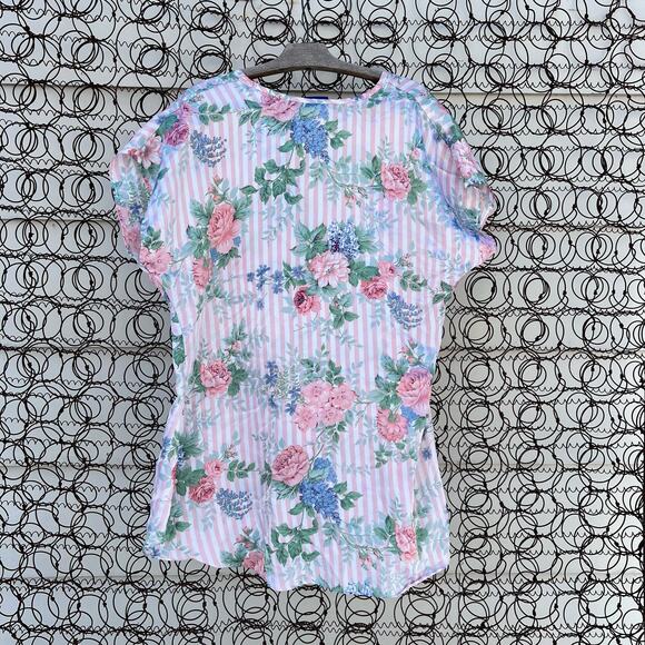 Vintage 90s Sleep Solutions Pastel Floral Slinky Sleep Shirt Blouse - Picture 3 of 3